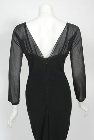 2001 Dolce & Gabbana Sheer Black Silk Built-In Bra Plunge Hourglass Gown