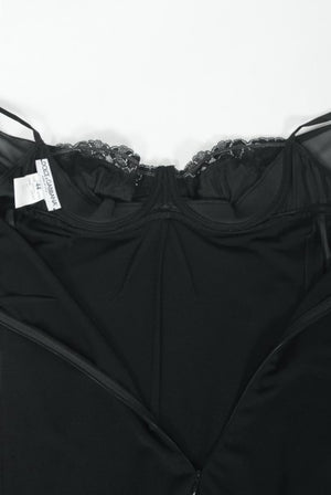 2001 Dolce & Gabbana Sheer Black Silk Built-In Bra Plunge Hourglass Gown