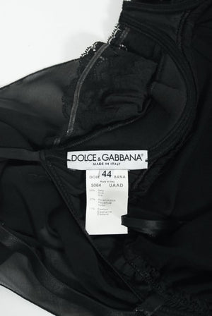 2001 Dolce & Gabbana Sheer Black Silk Built-In Bra Plunge Hourglass Gown