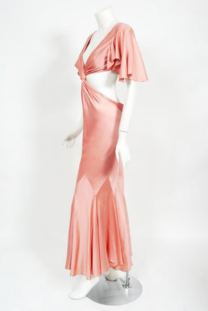 2004 Alexander McQueen Lifetime Runway Pink Silk Cut-Out Ruffle Gown
