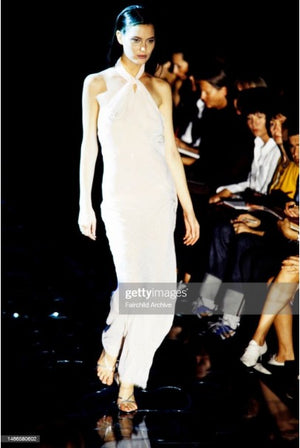 1998 Gianni Versace Couture Purple Silk Halter Bias-Cut Sculpted Gown