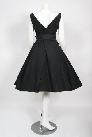 1956 Christian Dior Haute Couture Documented Black Silk 'New Look' Dress
