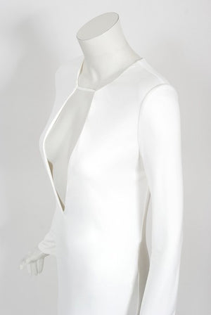 1996 Gucci by Tom Ford Runway White Stretch Jersey Cut-Out Plunge Gown