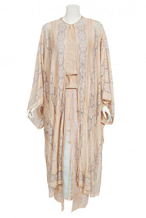 1970's Bill Gibb Couture Peach & Lilac Lace Three-Piece Caftan Gown Set