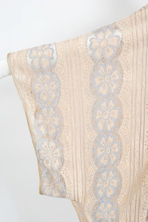 1970's Bill Gibb Couture Peach & Lilac Lace Three-Piece Caftan Gown Set