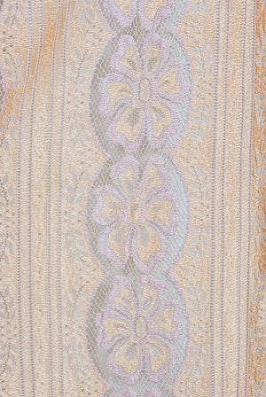 1970's Bill Gibb Couture Peach & Lilac Lace Three-Piece Caftan Gown Set