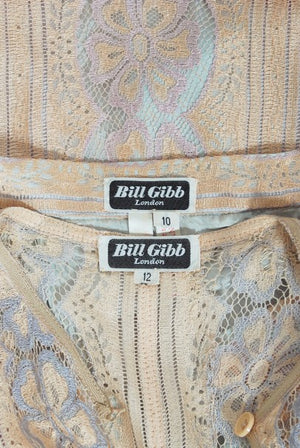 1970's Bill Gibb Couture Peach & Lilac Lace Three-Piece Caftan Gown Set