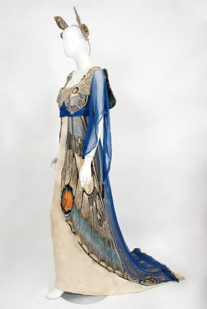 1912 Worth Haute Couture Beaded Butterfly Motif Silk Gown & Headpiece