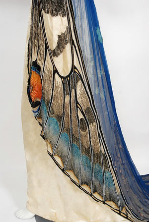 1912 Worth Haute Couture Beaded Butterfly Motif Silk Gown & Headpiece