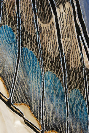1912 Worth Haute Couture Beaded Butterfly Motif Silk Gown & Headpiece