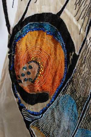 1912 Worth Haute Couture Beaded Butterfly Motif Silk Gown & Headpiece