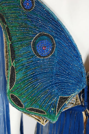 1912 Worth Haute Couture Beaded Butterfly Motif Silk Gown & Headpiece
