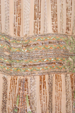 1920's Beaded Embroidered Blush-Pink French Couture Silk Petal Deco Dress
