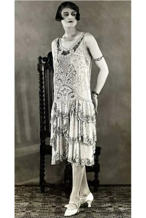 1920's Beaded Embroidered Blush-Pink French Couture Silk Petal Deco Dress