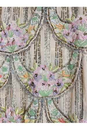 1920's Beaded Embroidered Blush-Pink French Couture Silk Petal Deco Dress