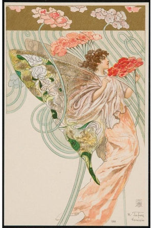 1912 Worth Haute Couture Beaded Butterfly Motif Silk Gown & Headpiece