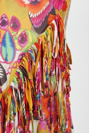 2005 Christian Dior by John Galliano Colorful Floral Silk Bias-Cut Dress