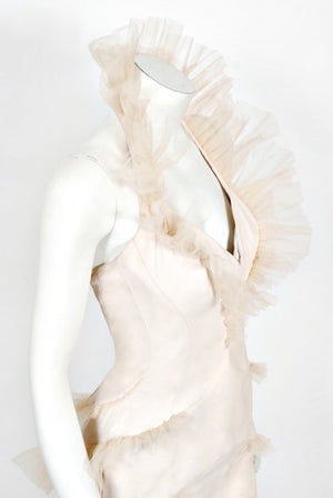 1992 Thierry Mugler Couture Stretch Silk & Tulle Bustier Hourglass Gown