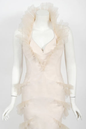 1992 Thierry Mugler Couture Stretch Silk & Tulle Bustier Hourglass Gown