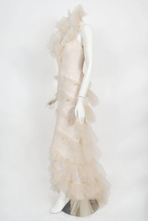 1992 Thierry Mugler Couture Stretch Silk & Tulle Bustier Hourglass Gown