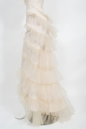 1992 Thierry Mugler Couture Stretch Silk & Tulle Bustier Hourglass Gown