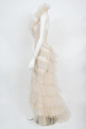 1992 Thierry Mugler Couture Stretch Silk & Tulle Bustier Hourglass Gown