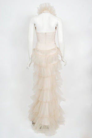 1992 Thierry Mugler Couture Stretch Silk & Tulle Bustier Hourglass Gown