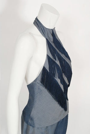 1998 Alexander McQueen for Givenchy Runway Silk Fringed Halter Pantsuit