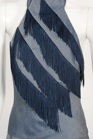 1998 Alexander McQueen for Givenchy Runway Silk Fringed Halter Pantsuit