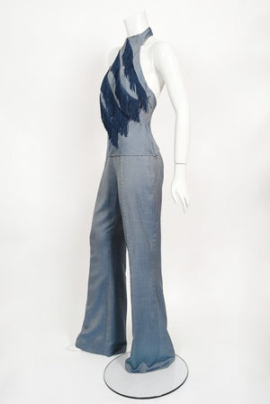 1998 Alexander McQueen for Givenchy Runway Silk Fringed Halter Pantsuit