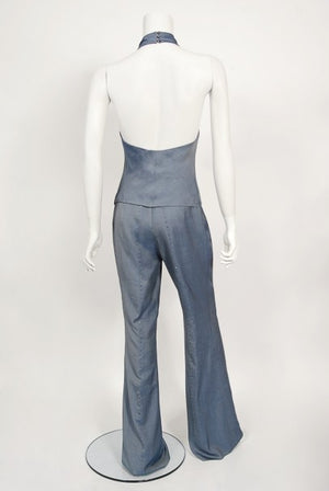 1998 Alexander McQueen for Givenchy Runway Silk Fringed Halter Pantsuit