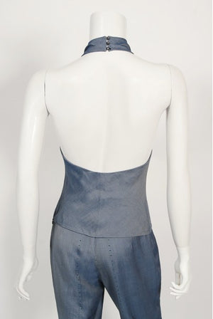 1998 Alexander McQueen for Givenchy Runway Silk Fringed Halter Pantsuit