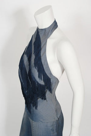 1998 Alexander McQueen for Givenchy Runway Silk Fringed Halter Pantsuit