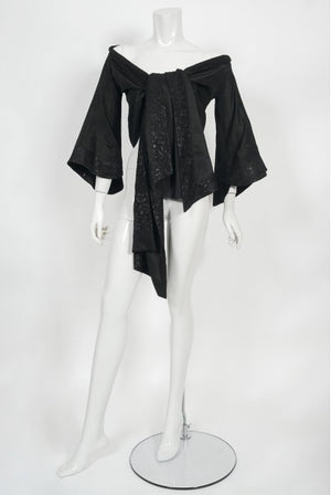 1994 John Galliano Silk & Metallic Lace Cropped Kimono-Style Wrap Jacket