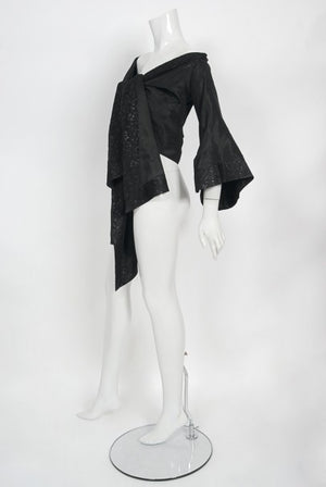 1994 John Galliano Silk & Metallic Lace Cropped Kimono-Style Wrap Jacket