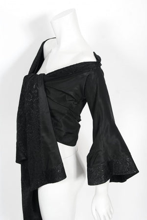 1994 John Galliano Silk & Metallic Lace Cropped Kimono-Style Wrap Jacket