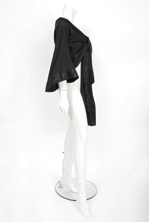 1994 John Galliano Silk & Metallic Lace Cropped Kimono-Style Wrap Jacket