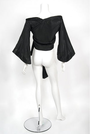 1994 John Galliano Silk & Metallic Lace Cropped Kimono-Style Wrap Jacket