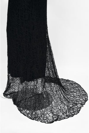 1930's Molyneux Haute Couture Black Lace Winged Sleeve Bias-Cut Gown