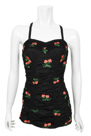1950's Jantzen Embroidered Novelty Strawberries Swimsuit & Cover Up