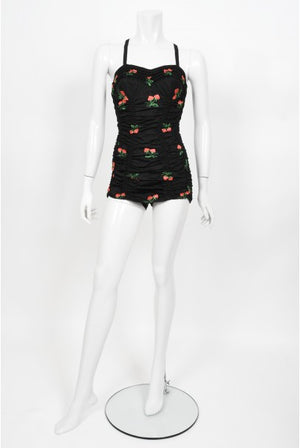1950's Jantzen Embroidered Novelty Strawberries Swimsuit & Cover Up