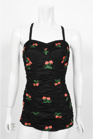 1950's Jantzen Embroidered Novelty Strawberries Swimsuit & Cover Up