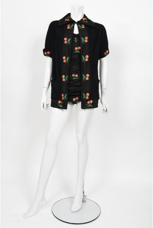 1950's Jantzen Embroidered Novelty Strawberries Swimsuit & Cover Up