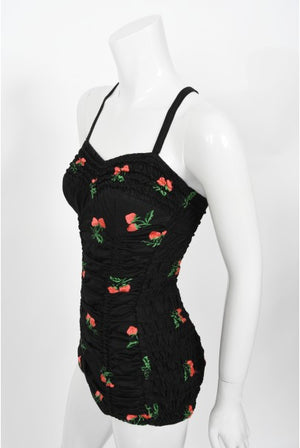 1950's Jantzen Embroidered Novelty Strawberries Swimsuit & Cover Up