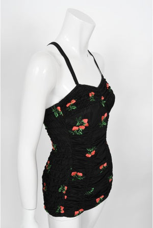1950's Jantzen Embroidered Novelty Strawberries Swimsuit & Cover Up