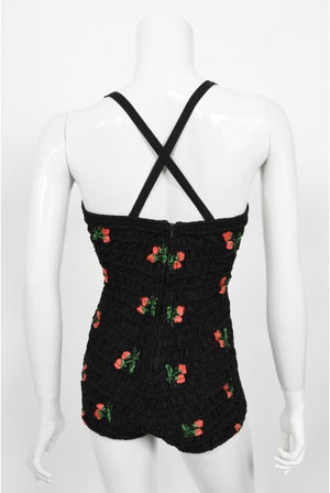 1950's Jantzen Embroidered Novelty Strawberries Swimsuit & Cover Up