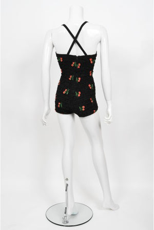 1950's Jantzen Embroidered Novelty Strawberries Swimsuit & Cover Up