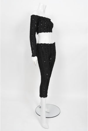 1980's Betsey Johnson Punk Label Sequin Stretch Crop Top & Leggings