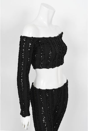 1980's Betsey Johnson Punk Label Sequin Stretch Crop Top & Leggings