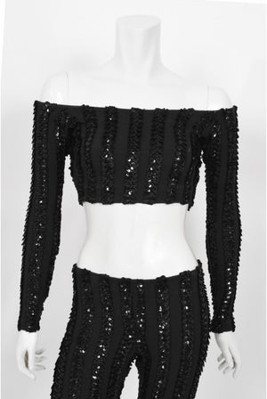 1980's Betsey Johnson Punk Label Sequin Stretch Crop Top & Leggings